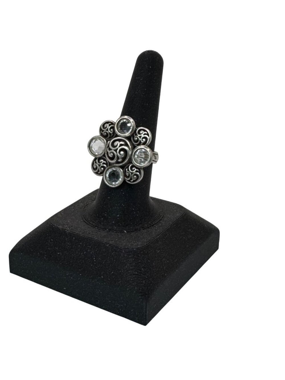 Brighton Silver Celtic Triskele Flower Statement Ring Swirl Ring Clear Crystals